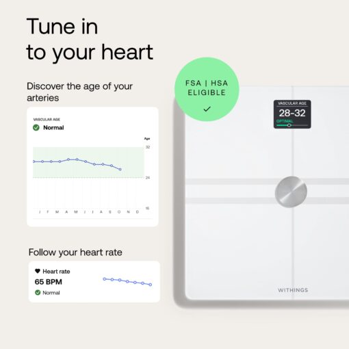 WITHINGS Body Comp - Scale for Body Weight and Complete Body Analysis, Wi-Fi & Bluetooth, Baby Weight Scale, Digital Scale, Accurate Visceral Fat, Heart Health, Scales Compatible with Apple, FSA/HSA - Image 4