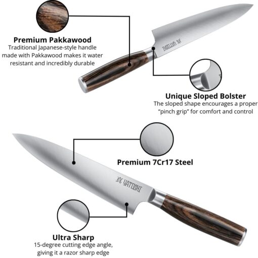 Yatoshi 15 Piece Knife Block Set - Pro Kitchen Knife Set Ultra Sharp High Carbon Stainless Steel with Ergonomic Handle - Image 8