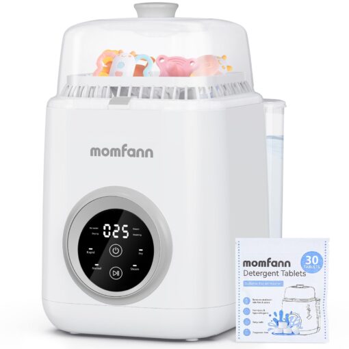 MOMFANN 4 in 1 Baby Bottle Washer with 2 Wash Time, Baby Bottle Sterilizer and Dryer, Save time & Effort, Easy to Use, Grey