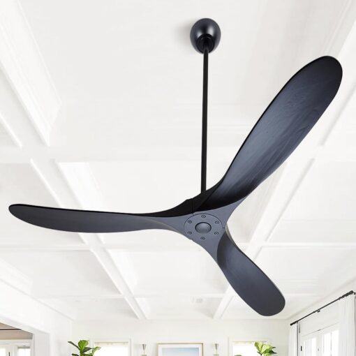 ZIMOFLL 72 inch Ceiling Fans Without Lights, Large Ceiling Fan no Light, Wet Rated Black Outdoor Ceiling Fans for Patios Outside Porch, High CFM speed DC Motor, 3 Blade Wood Ceiling Fan with Remote