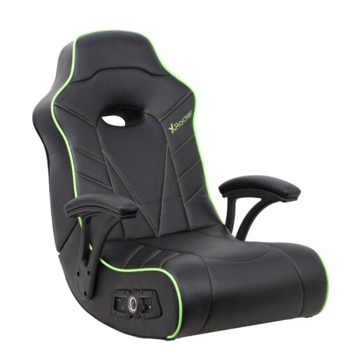 X Rocker Limewire Video Gaming Floor Chair with Armrests, Built-In Audio via Wireless Bluetooth, Foldable, Vegan Leather, 300 lbs Max, Amazon Exclusive, Black with Green