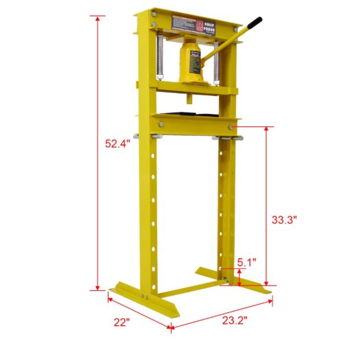 12 Ton Hydraulic Press, H-Frame Garage Floor Adjustable Shop Press with Stamping Plates to Bend, Straighten, Or Press Parts, Install Bearings & U-Joints, Yellow - Image 7