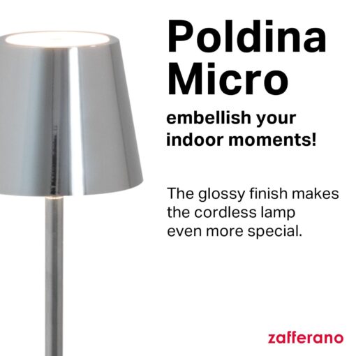 Zafferano, Poldina Micro Lamp with Glossy Chrome Finish, Rechargeable Cordless Table Lamp with Touch Controls, Usable as an Indoor Lamp, Dimmer, 2200-3000 K, Height 10.8 Inches - Image 7