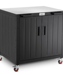FEASTO Grill Table, Outdoor Bar Cart Grill Cart with Storage Cabinet,Modular Outdoor Kitchen Island, Outdoor Grill Station with 304 Stainless Steel Top,Pizza Oven Table for Lawn & Garden,L35.4” x W24”
