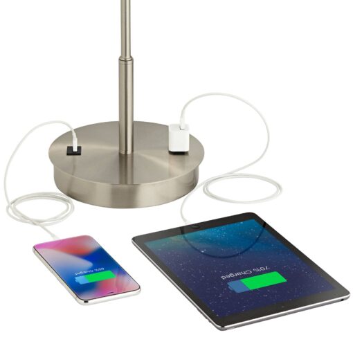 360 Lighting Nikola Modern Accent Table Lamps 23.75" High Set of 2 with Hotel Style USB and AC Power Outlet Slim Silver White Drum Shade for Living Room Desk Bedroom House Bedside Nightstand - Image 2