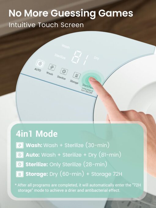 GROWNSY DeepClean Bottle Washer Pro, Baby Bottle Washer and Sterilizer and Dryer, Effortless Washing Machine for Bottle Cleaner, Pump Parts, Pacifiers - Wash, Sterilize and Dry with One Touch (Blue) - Image 7
