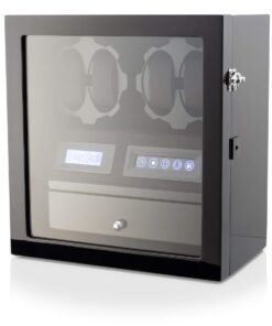4 Watch Winder with 5 Watch Storage Space, LCD Display, Touch Control and Interior Light (Black + Black Velvet)