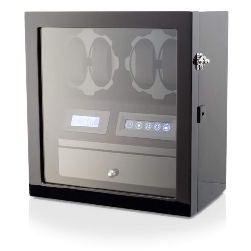 4 Watch Winder with 5 Watch Storage Space, LCD Display, Touch Control and Interior Light (Black + Black Velvet)