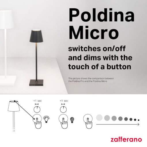 Zafferano, Poldina Micro Lamp with Glossy Gold Finish, Rechargeable Cordless Table Lamp with Touch Controls, Usable as an Indoor Lamp, Dimmer, 2200-3000 K, Height 10.8 Inches - Image 5