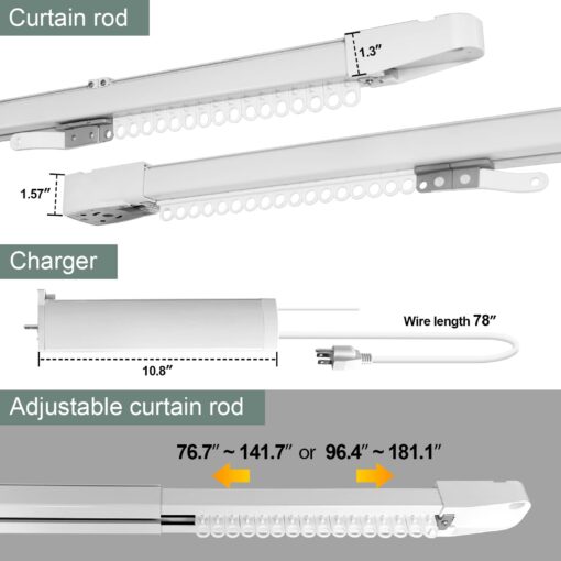 Yoolax Motorized Curtain Rod Compatible with Alexa Hardwired Smart Electric Drape Track System with Remote (88-157" W) - Image 3