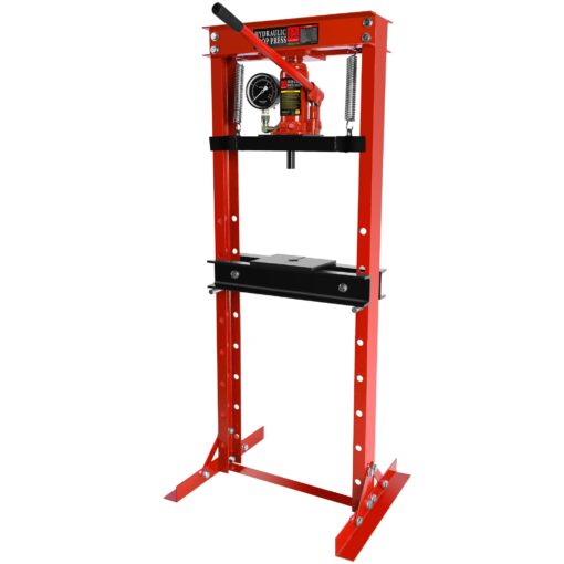 12 Ton Hydraulic Shop Floor Press with Pressure Gauge, Steel H-Frame Shop Press with Press Plates Adjustable Working Table, Floor Stand Jack for Gears and Bearings One Size - Image 2