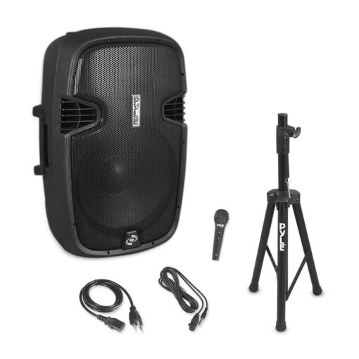 Pyle PPHP155ST Wireless Portable PA Speaker System - 1500W High Powered Bluetooth Compatible Active Outdoor Sound Speakers w/ USB SD MP3 RCA - 35mm Mount, Stand, Microphone, Power Cable, Black, 15" - Image 5