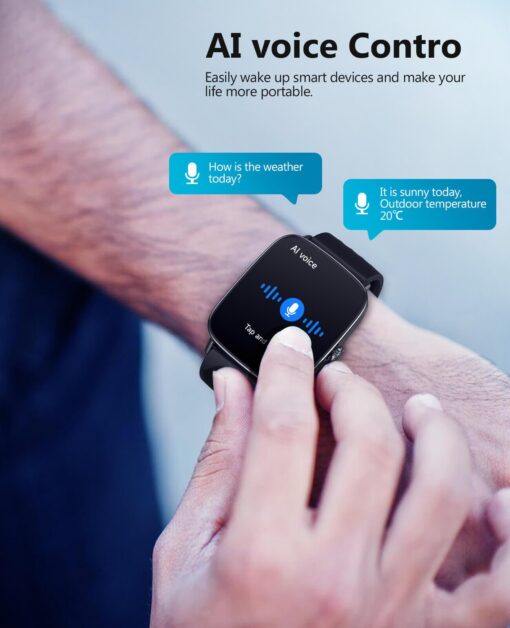 AI Voice-Controlled Smart Watches with 1.85" Screen - IP68 Waterproof, 24/7 Heart Rate Monitoring, Stress/Sleep/SpO2 Tracker, 100+ Sports Modes, Weather, Compatible with Android & iOS, Black - Image 6
