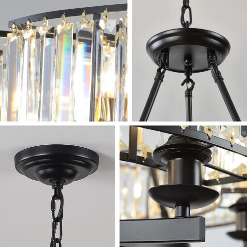 yomay Vintage Crystal Chandelier Black 6 Lights Hanging Ceiling Light Fixture Iron Frame Pendant Lighting for Farmhouse Decoration Dining Table Living Room - Image 2