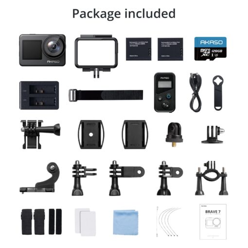 AKASO Brave 7 Action Camera 4K30FPS 20MP with 128GB U3 MicroSDXC Memory Card, Waterproof Camera with Touch Screen IPX8 33FT EIS 2.0 Zoom Support External Mic Voice Control with 2X 1350mAh Batteries - Image 2