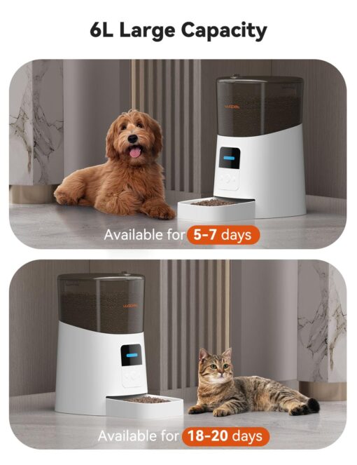 WOPET 6L Automatic Cat Feeder, WiFi Automatic Dog Feeder with APP Control for Remote Feeding, Automatic Cat Food Dispenser with Low Food Sensor and Voice Recorder, Up to 15 Meals Per Day - Image 4