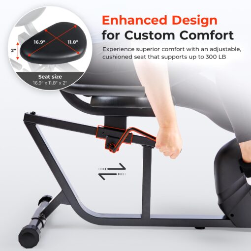 Sunny Health & Fitness Heavy-Duty Recumbent Smart Bike, Wide Cushioned Seat & Back, Cycling Workout Machine, Bicycle Exercise for Adult/Seniors at home, Exclusive Free SunnyFit App Bluetooth Link - Image 4