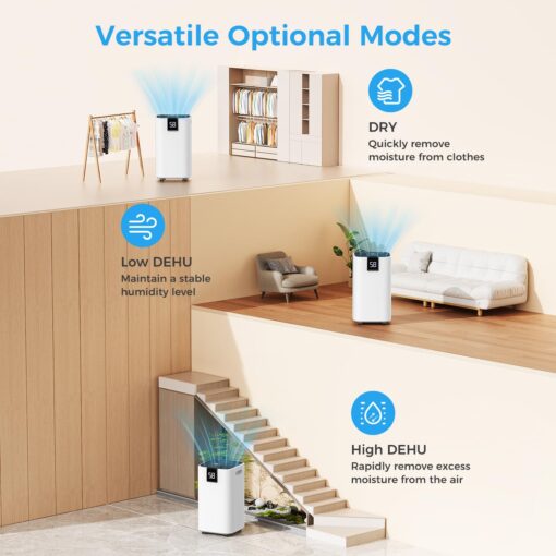 4000 sq.ft Dehumidifier for Basement, Trazico 45 Pint Dehumidifiers for Home with Drain Hose, Smart Humidity Control, 24H Timer, Auto Defrost, Ideal for Large Room, Bathroom, Bedroom, Garage, Black - Image 5