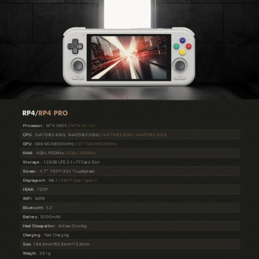 Retroid Pocket 4/4Pro Retro Game Handheld - Android Console with Multiple Emulators, 4.7 Inch Display, 5000mAh Battery - Classic Games Console (RP4 Pro, Ice Blue, D1100) - Image 4