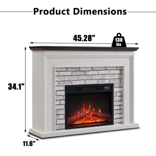 Aitjunz 45" Flip Top Electric Fireplace with Mantel, Electric Fireplace Heater, TV Stand with Freestanding Electric Fireplaces, Remote Control, Adjustable Flame Level for Living Room (White) - Image 6