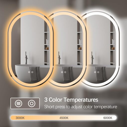 38"x26" Oval LED Bathroom Mirror, Frameless Backlit Mirror with Light Anti-Fog 3 Color Dimmable with Memory Function IP65 Waterproof 5mm HD Glass, Lighted Backlit Mirror Smart for Makeup - Image 8
