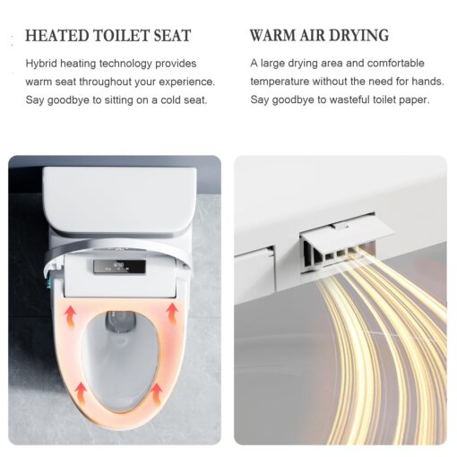 XCQQ Bidet Toilet Seat Round, Bidet with Warm Water and Air Dryer, Heated Toilet Seat, Multiple Spray Modes for Family Members, Self Cleaning Nozzle, Night Light, Remote Control - Image 7