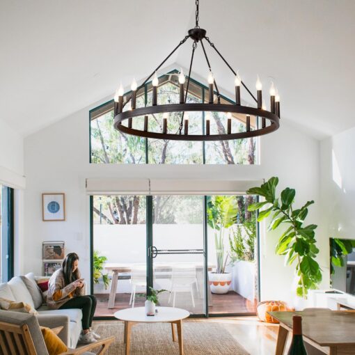 ZBMYRBZJ Black Wagon Wheel Chandelier 40 inch,20-Light Farmhouse Wagon Wheel Chandeliers Round Industrial Ceiling Light fixtures for Outdoor Porch high Ceilings Living Dining Room Foyer Entryway - Image 3