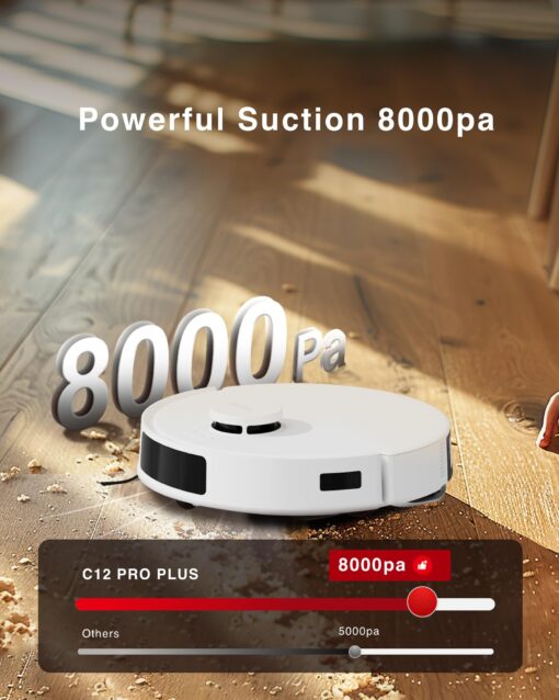 Yeedi C12 Plus Robot Vacuum and Mop, 8000Pa Strong Suction, 7-Week Dust Storage, Bagless Dust Bin, PureCyclone Tech, ZeroTangle Brush, White - Image 6