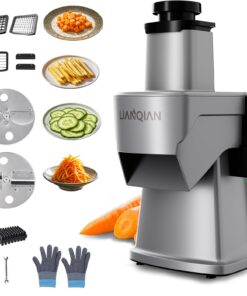 4 in 1 Electric Vegetable Chopper Automatic Multifunctional Food Cutter Slicer for Slicing Shredding Dicing Slitting with Quiet Motor (200W/110V), Multi Blades for Commercial and Home Use