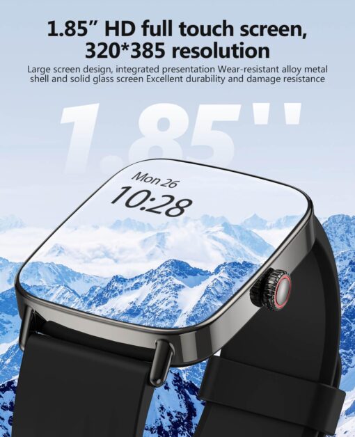 AI Voice-Controlled Smart Watches with 1.85" Screen - IP68 Waterproof, 24/7 Heart Rate Monitoring, Stress/Sleep/SpO2 Tracker, 100+ Sports Modes, Weather, Compatible with Android & iOS, Black - Image 2