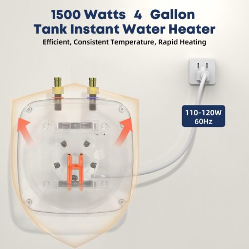YALICE Electric Tank Water Heater, 4 Gallons Under Sink Instant Hot Water Heaters, 1500W, 110-120V, Electric Mini Tank Water Heater Compact Design for RV, Kitchen, Food Truck, Wall or Floor Mounted - Image 6