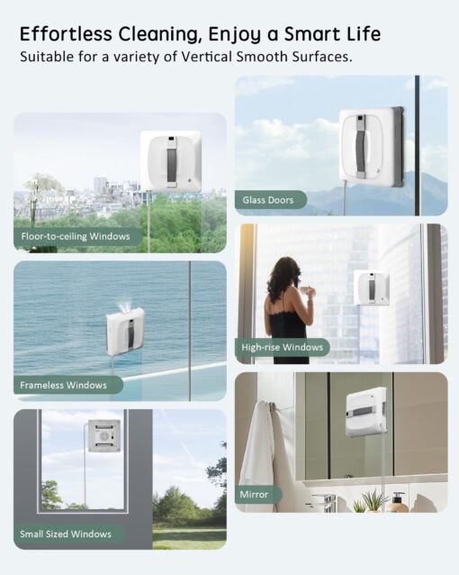 Yoolax Window Cleaning Robot 2.0, Intelligent Robot Window Cleaner with Dual Cross Water Spray Technology, Ungraded 6 Cleaning Paths, Edge Detection System, App & Remote Control, White - Image 2