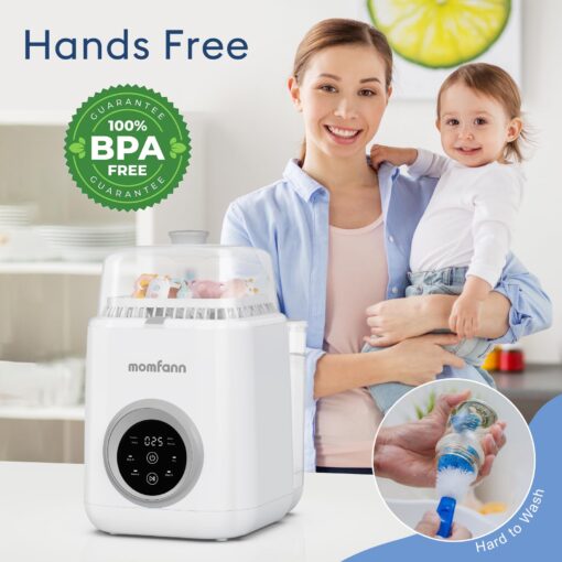 MOMFANN 4 in 1 Baby Bottle Washer with 2 Wash Time, Baby Bottle Sterilizer and Dryer, Save time & Effort, Easy to Use, Grey - Image 2