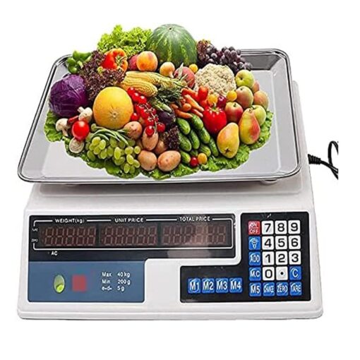 ZOCWJK Electronic Scales Digital Electronic Scales Digital Price Computing Scale, Electronic Digital Scales for Food Meat Fruit Produce, with LED Tare Zero Function, 40KG/2(