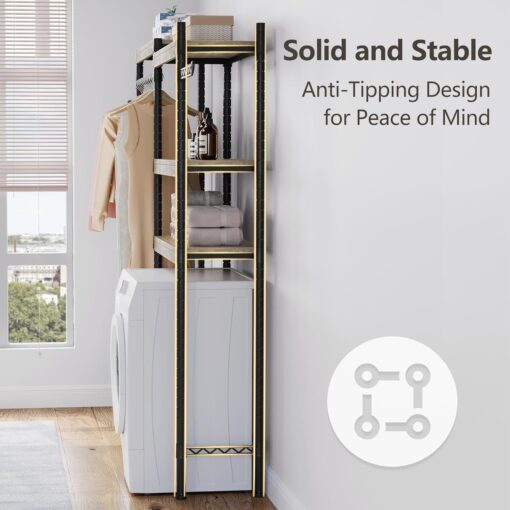 IDEALHOUSE Over The Washer and Dryer Storage Shelf- Laundry Room Organization Space Saving Laundry Drying Clothes Racks Heavy Duty Adjustable Height Bathroom Shelf for Home Decor (Wood, 30" A+B) - Image 3