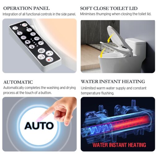 XCQQ Bidet Toilet Seat Elongated, Unlimited Warm Water, Heated Toilet Seat, Warm Air Dryer, Rear and Feminine Washing, Soft Closed Toilet Lid, Night Light, Smart Toilet Seat with Bidet Requires Outlet - Image 7