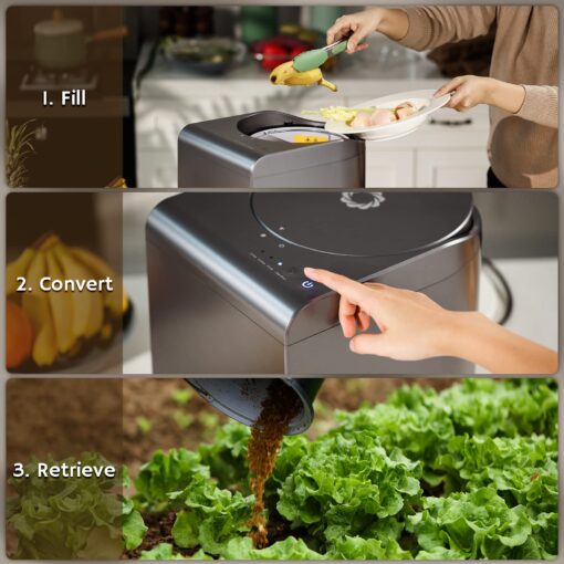 Airthereal Revive Electric Kitchen Composter, SHARKSDEN Tri-Blade, Turn Food Waste and Scraps into Dry Compost Fertilizer for Plants, R500 Gray - Image 6