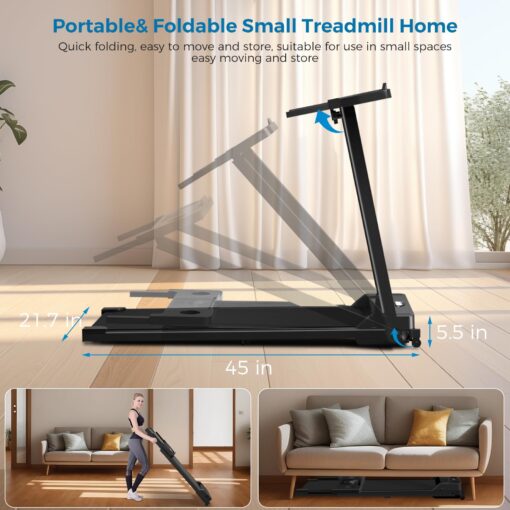 Treadmill with Handles, 2025 Upgraded Small Treadmills Home, Portable Electric Treadmills for Home 300 lbs Capacity,Walking Pad Treadmill,Lightweight Folding Foldable Walking Pad with LED Display - Image 5