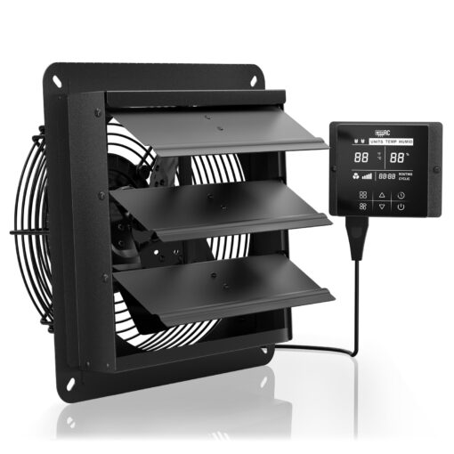 AITECAC 10 Inch Shutter Exhaust Fan, High-Speed Vent Fan with Temperature Humidity Controller, Suitable for Attics, Greenhouses, Garages