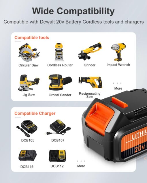 Amityke Upgraded Replacement for Dewalt 20V Battery 6000mAh Compatible with 20V Dewalt Batteries DCB205 DCB206 DCB204 DCB200 Replacement for Dewalt Battery 20V XR Cordless Power Tools 6Pack - Image 5