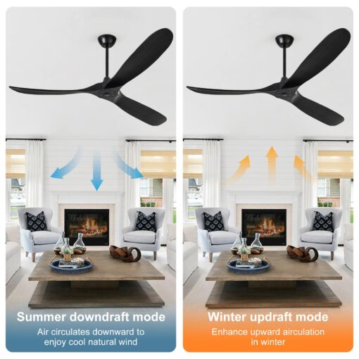 ZIMOFLL 72 inch Ceiling Fans Without Lights, Large Ceiling Fan no Light, Wet Rated Black Outdoor Ceiling Fans for Patios Outside Porch, High CFM speed DC Motor, 3 Blade Wood Ceiling Fan with Remote - Image 4