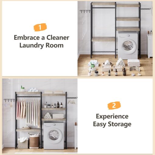 IDEALHOUSE Over The Washer and Dryer Storage Shelf- Laundry Room Organization Space Saving Laundry Drying Clothes Racks Heavy Duty Adjustable Height Bathroom Shelf for Home Decor (Wood, 30" A+B) - Image 4