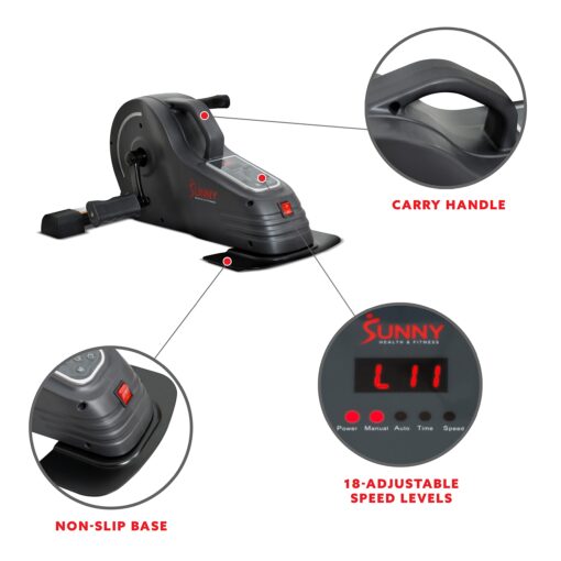 Sunny Health & Fitness Under Desk Motorized Exercise Foot Peddler, Portable Mini Cycle Bike for Stationary Home Workouts - SF-B0960 Black - Image 7
