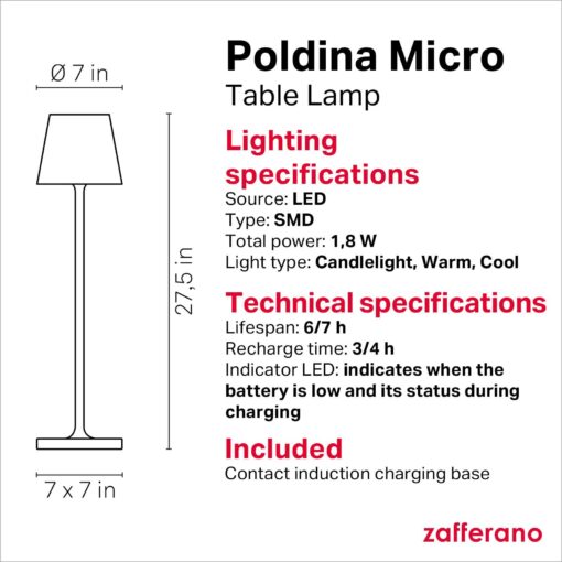 Zafferano, Poldina Micro Lamp with Glossy Gold Finish, Rechargeable Cordless Table Lamp with Touch Controls, Usable as an Indoor Lamp, Dimmer, 2200-3000 K, Height 10.8 Inches - Image 6