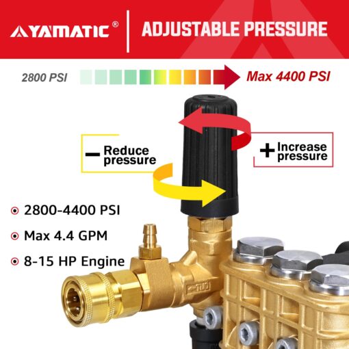 YAMATIC Horizontal Triplex Plunger Pressure Washer Pump 1" Shaft 4400 PSI 4 GPM, Replacement for Simpson AAA 90034, 90039,90038, Honda GX340, GX390, GX270 for Industrial Gas Powered Washers - Image 4
