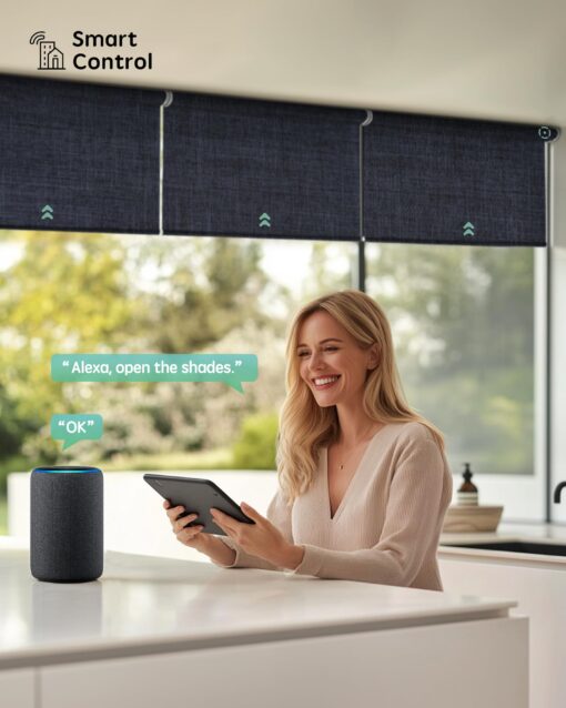 Yoolax Smart Coupled Roller Shades Compatible with Alexa Google, Motorized Blinds with Remote Blackout Coupled Roller Shades for X-Large Windows, Custom Size (XL Coupled-Navy Blue) - Image 6