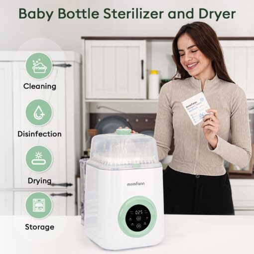 MOMFANN 4 in 1 Baby Bottle Washer with 2 Wash Time, Baby Bottle Sterilizer and Dryer, Save time & Effort, Easy to Use, Green - Image 7