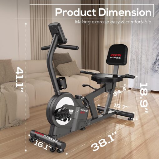 KeppiFitness Recumbent Exercise Bike with 8 Levels Magnetic Resistance for Cardio Workout for seniors at Home,380LB Weight Capacity Exercise Bike with Pulse Sensor,Digital Electronic Display, - Image 2