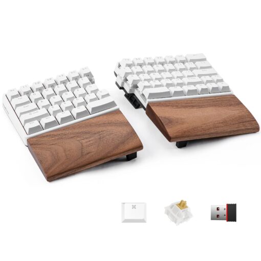 NocFree Wireless Ergonomic Split Mechanical Keyboard with Wrist Rest- Tactile, RGB, Hot-Swappable, Compact 60% Layout, Foam Palm Rest, Programmable for Mac & Windows, PBT Keycaps