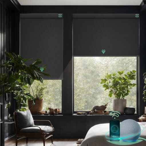 Yoolax Motorized Blinds with Remote, Blackout Smart Blinds Motorized Fabric Roller Shades Work with Alexa, Automatic Shades for Windows Custom Size (Black)